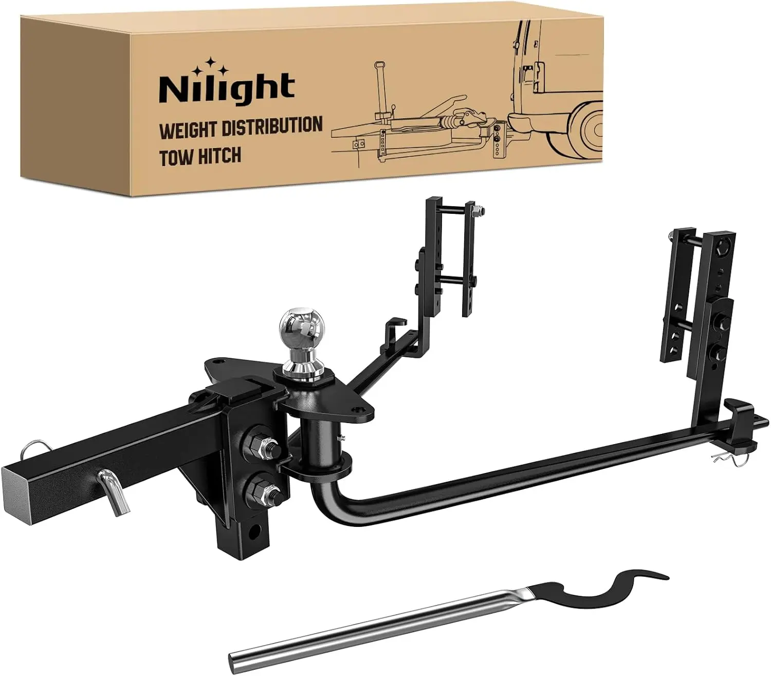 Nilight Robust Trailer Towing Weight Distribution Hitch Kit, 800-1000 lbs TWD, High-Strength Hardened Steel with Double Plating, 2 in Solid Shank, 2-5/16 in Steel Alloy Ball, Sway Control & Swivel Control, 2 Inches