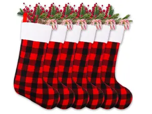 6 Pack 22 Inches Christmas Stockings, Xmas Large Black Red Buffalo Plaid Hanging Stockings Decorations for Christmas Tree Fireplace Family Holiday Party Decor