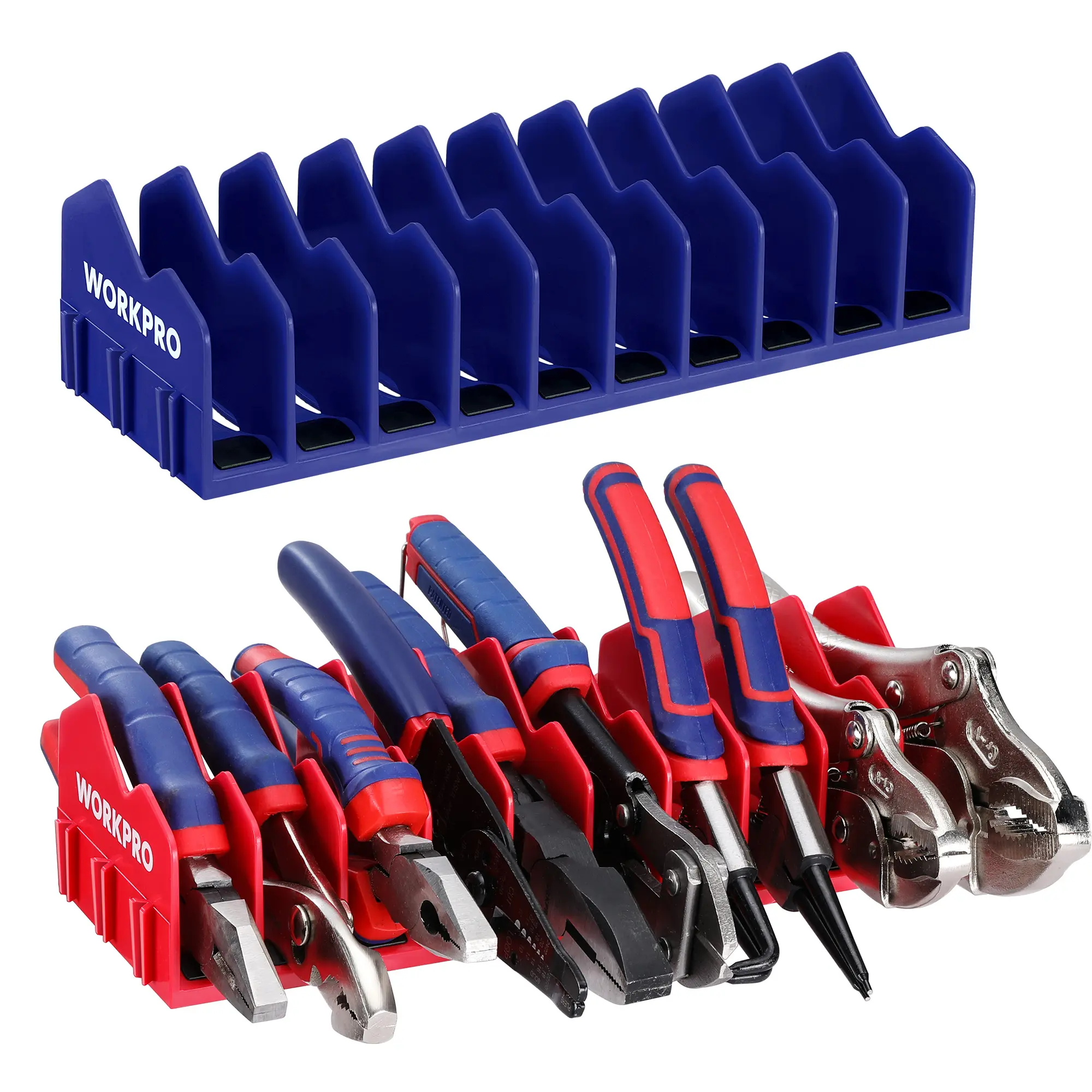 WORKPRO Plier Organizer Rack, 20-Slot Tool Organizer and Storage | Large Capacity Plier Holder, Non-Slip Rubber Base, High-Strength Plastic, Extendable Tool Box Organizer, Pliers Not Included