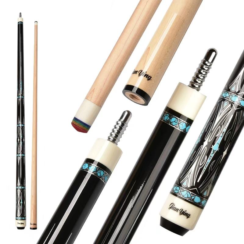 JIAN YING Premium Billiards Cue Set with Leather Case 1/2 Split 12.5mm Tip 18-20oz Weight 58 Inches Length Black Pink Pattern Includes Cue Glove & Chalk