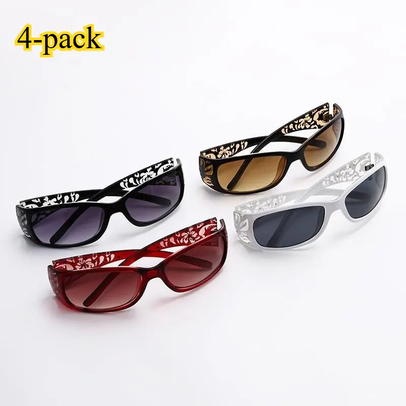 Women's 4-Piece Vintage UV400 Sunglasses - Rhinestone Embellished Retro Glam Design, Tinted Lens, Durable PC Frame, Sunglasses Sports Eyewear for Outdoor Sports & Daily Style Accessories, TikTokshopspringglowup Outdoorfun