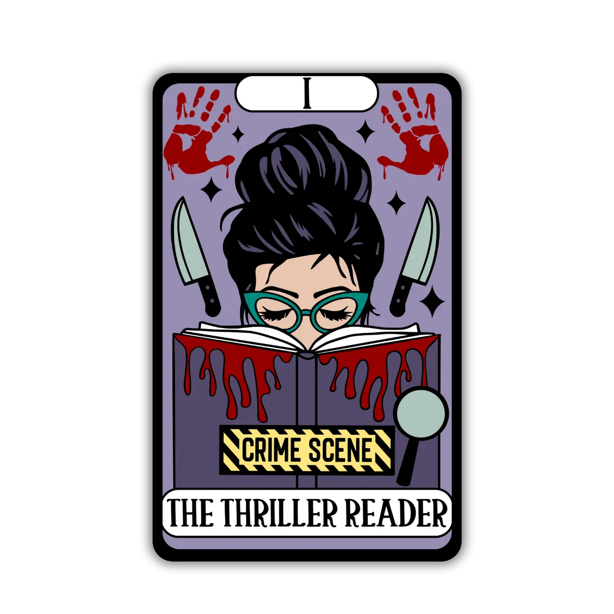 The Thriller Reader Tarot Sticker, Bookish Sticker, Sticker for Kindle, Water Bottle, Laptop, Waterproof, Glossy or Glitter Decorative Decor