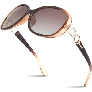 Women's Oversized Semi-Rimless Sunglasses - 100% UV400 Protection, Blue Light Blocking Lenses, Vintage Square Transparent Gray PA Frames, S85 Oriana Eyewear LED Stickers, Prescription-Ready, Bioptic Telescopic Design