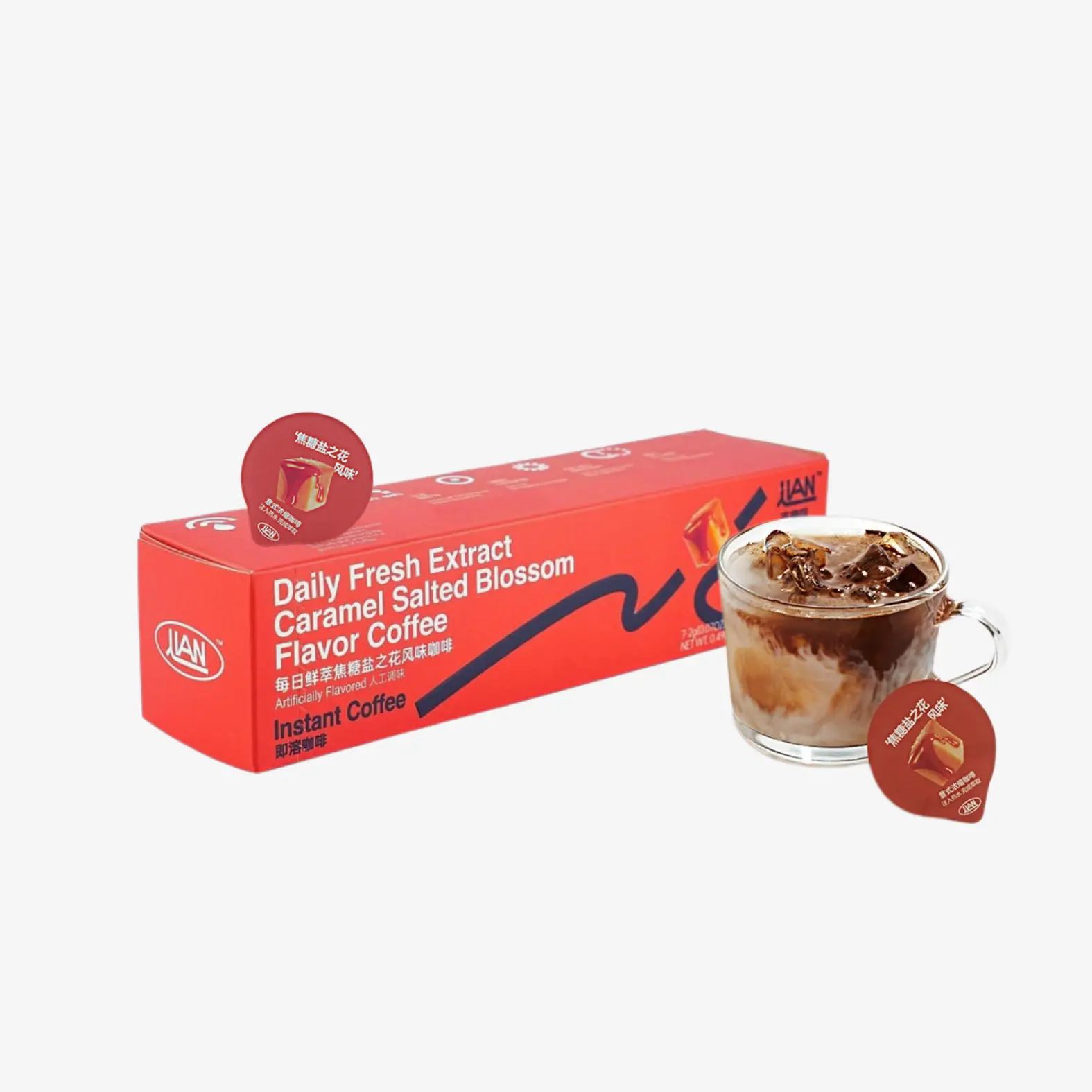 Lian Coffee, Salted Caramel Flavored Instant Coffee, 0 Sugar & 0 Fat, 1 box - 7 cups, 0.49 oz (14 g), Robusta Coffee, 100% Imported Coffee Bean Beverage