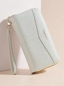 Women's Long Patchwork Wallet with Zipper - Multiple Card Slots & Phone Case, Handheld Coin Purse with Wristlet