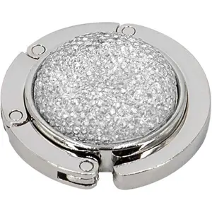 Foldable Purse Hook Floding Handbag Hanger Bling Rhinestone Bag Holder for Table Desk 1 count White
