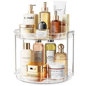 2-Tier Lazy Susan Turntable, 360° Smooth Rotation Spice Rack, Clear Stackable Organizer for Kitchen, Pantry, Bathroom Vanity, Skincare & Medicine Storage
