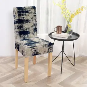 Blue and white geometric - pattern polyester chair covers, dining chair seat covers, Dining Chair Slipcover, suitable for dining rooms, living rooms, cafes, meeting rooms, studies, bedrooms, with good elasticity and e