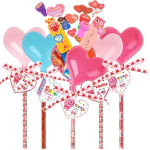 Easter Gift Giant Lollipop Stationery Set 24 Pack - Classroom Exchange Gifts for Kids with Pencil Eraser Ruler Stamp Sharpener Heart Case