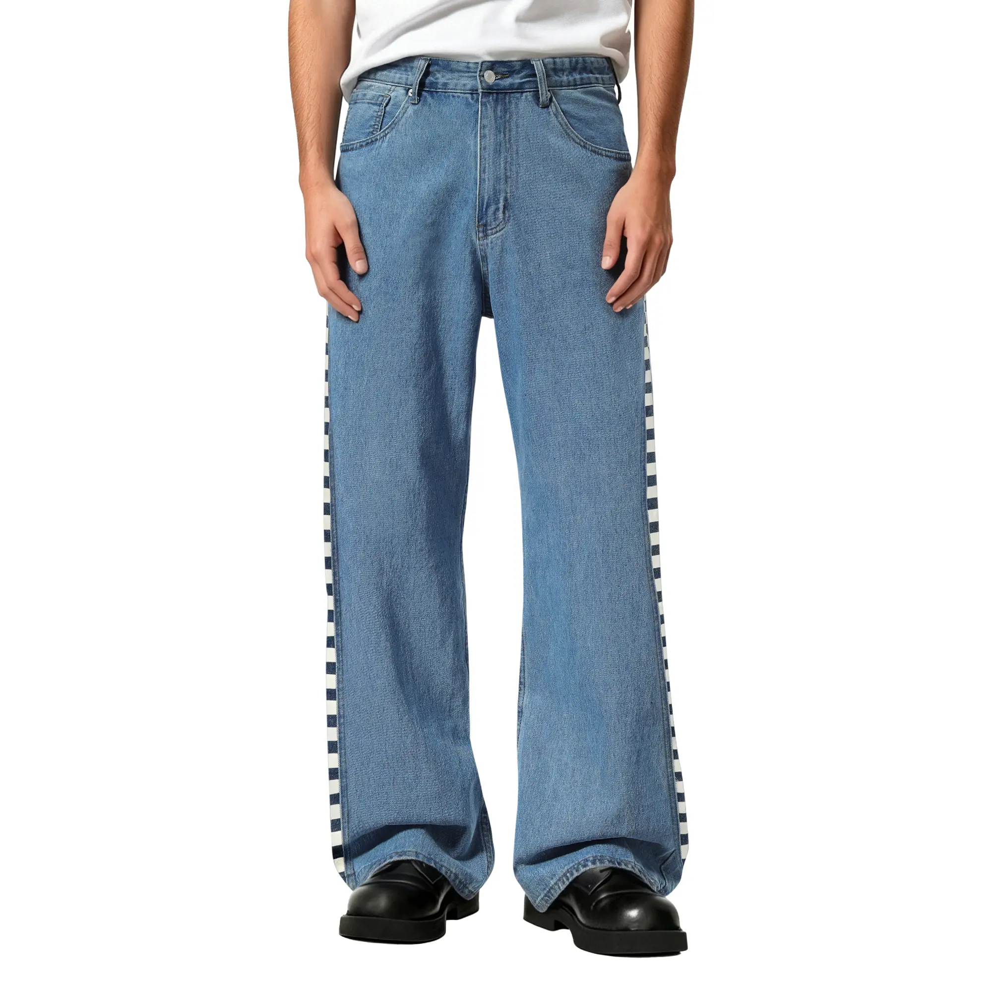 Plaid&Plain Baggy Wide Leg Jeans Y2K Unisex Streetwear Jeans Vintage Relaxed Fit Skater Casual Denim