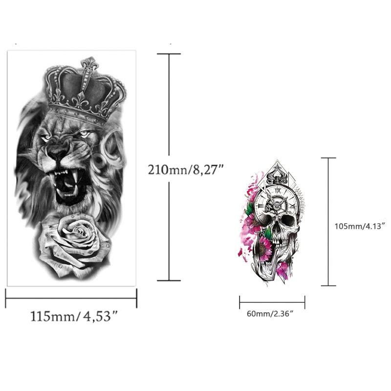 72 Sheets 3D Black Tribal Realistic Lion Temporary Tattoos for Men Women Adults, Bulk Tiger Wolf Warrior Gladiator Temp Skull Skeleton Halloween Fake Half Arm Sleeve Tattoos Stickers Legs Kit Costume Party Home Decor American Pride Day  scene accessories