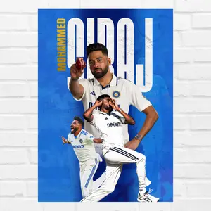 Mohammed Siraj  , Cricketers Posters for Wall, Cricketers Photo , sports room decoration, Interior decor for man caves, cricket-themed