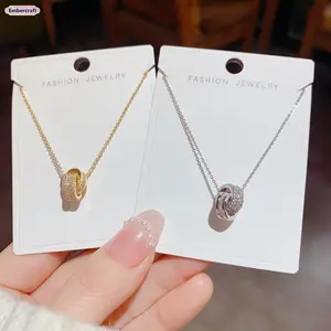 Women's Interlocking Double Ring Zircon Pendant Necklace, Sparkling Micro-Pave Crystal Sentimental Necklace, Elegant Minimalist Fashion Accessory for Daily Wear, Gift, Sentimental Necklaces