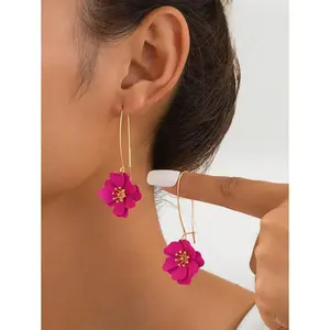 1 Pair Vibrant Fuchsia Floral Unique Design Drop Earrings For Women