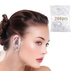 200 Pack Disposable Shower Caps,Waterproof Plastic Ear Protectors, Shower Caps for Hair Dyeing.