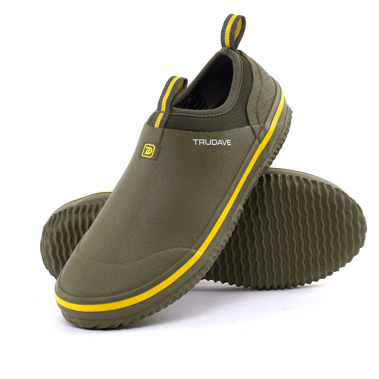 Trudave Waterproof Garden Shoes - Men's & Women's Slip-On Footwear, Neoprene Rain Shoes for Gardening, Farming, Car Wash & Yard Work Rubber Olive Green