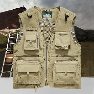 Men's Summer Multi-Pocket Outdoor Short Work Vest with Breathable Mesh Lining, Fishing and Hiking Backpack, Lightweight Casual Sleeveless Jacket, Essential for Outdoor Activities and Everyday Wear