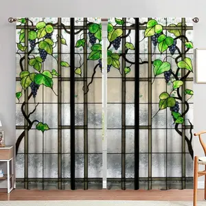 Grape Vine Pattern Door Curtain, 1 Set Colorful Glass Printing Door Curtain, Home Decor for Living Room Bedroom Study Room, Home Decoration Curtain