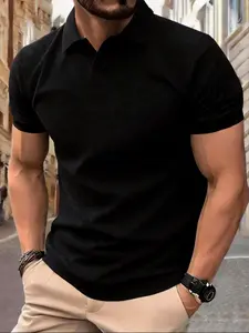 Men's Waffle Knit V-Neck Polo Shirt, Retro Textured Style, Breathable & Skin-Friendly, Structured & Stylish, Daily Commute Casual Top