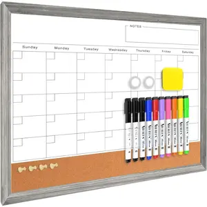 Monthly Whiteboard Calendar & Corkboard for Wall,  17"x13" Dry Erase Board with Gray  Framed, 2in1 White Board Cork Board Combo, Calendar Bulletin Board for Kitchen Planner Memo Office
