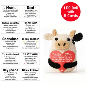 Handmade Emotional Support Cow - 100% Crochet Easter Basket Stuffer 2026 - 10 Changeable Positivity Cards - Teen Girl Gift - Aesthetic Room Decor - Stuffed Animal