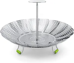 Steamer Basket, 3rd Generation Stainless Steel Vegetable Steamer with Extendable Handle for Cooking Food, Folding & Expandable Veggie Steamer Insert, Fit Various Size Instant Pot (5.5" to 9") Cookware Kitchen