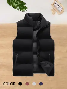 Men's Solid Color Stand Collar Down Vest, Casual Trendy Style, Slim Fit, Warm and Stylish, Perfect for Winter Outings and Walking the Streetsessentials