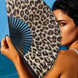 Elegant Decorative Leopard Print Design Folding Fan Frame, Portable Lightweight Handheld Fan for Parties Beach Dance Outdoor Wedding Travel Daily Use Gift