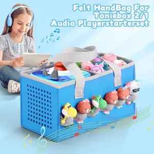 Portable Travel Felt Bag, Travel Storage, Compatible with Toniebox 1/2 Audio Player Starter Kit and Tonies Dolls, Blue Color, Ideal for On-The-Go Use