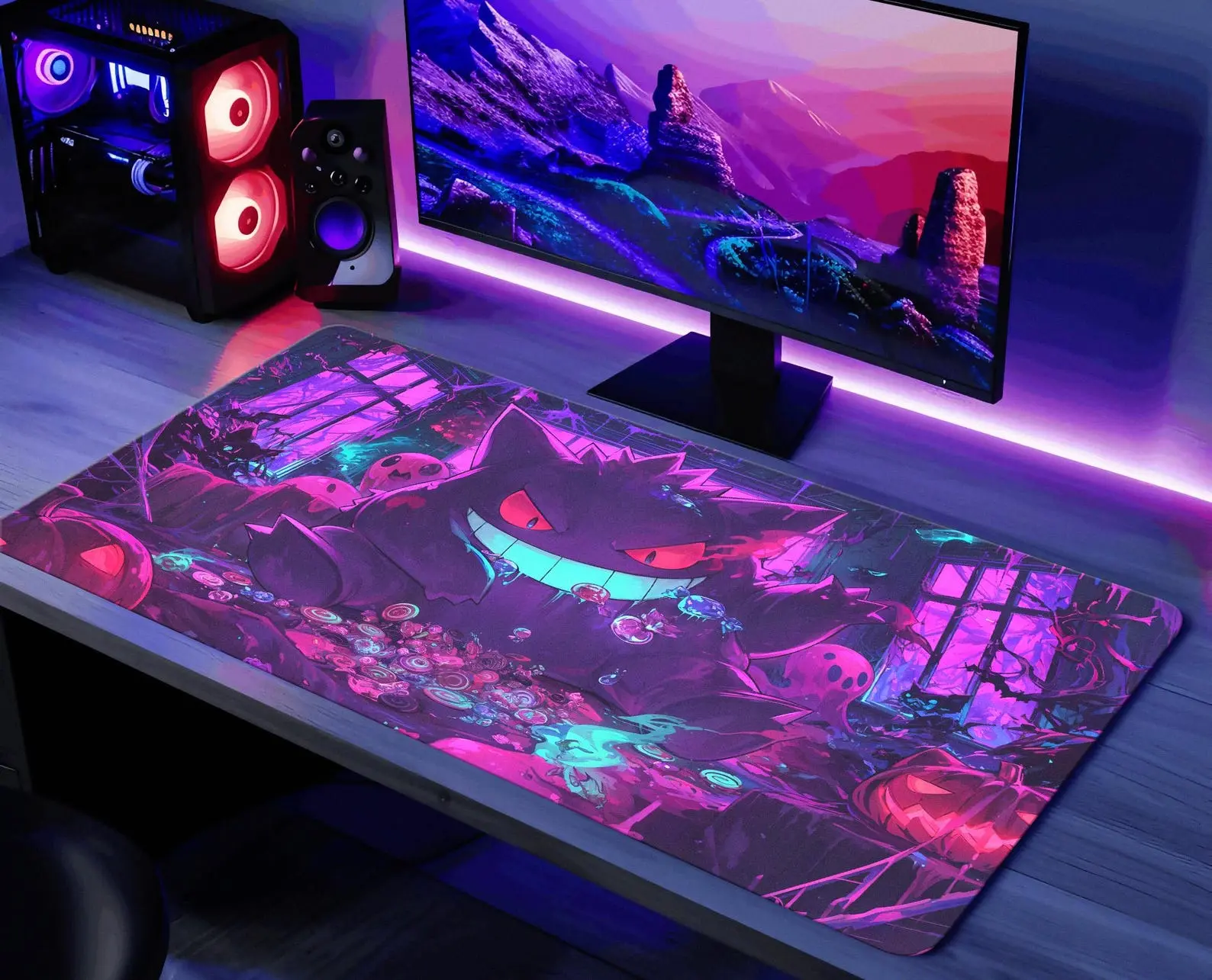 PKM Geenngar Anime Mousepad and Desk Pad, Neoprene Game Mat TCG Gag Gift, Extended