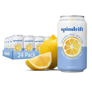 Spindrift Sparkling Water, Lemon Flavored, Made with Real Squeezed Fruit, 12 Fl Oz Cans, Pack of 24 (Only 3 Calories per Can) Energy Drink
