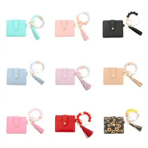 LZDJTQ Wallet Keychain Wristlet Purse Beaded Bracelet Credit Card Holder Leather Tassel Key Ring for Men Women