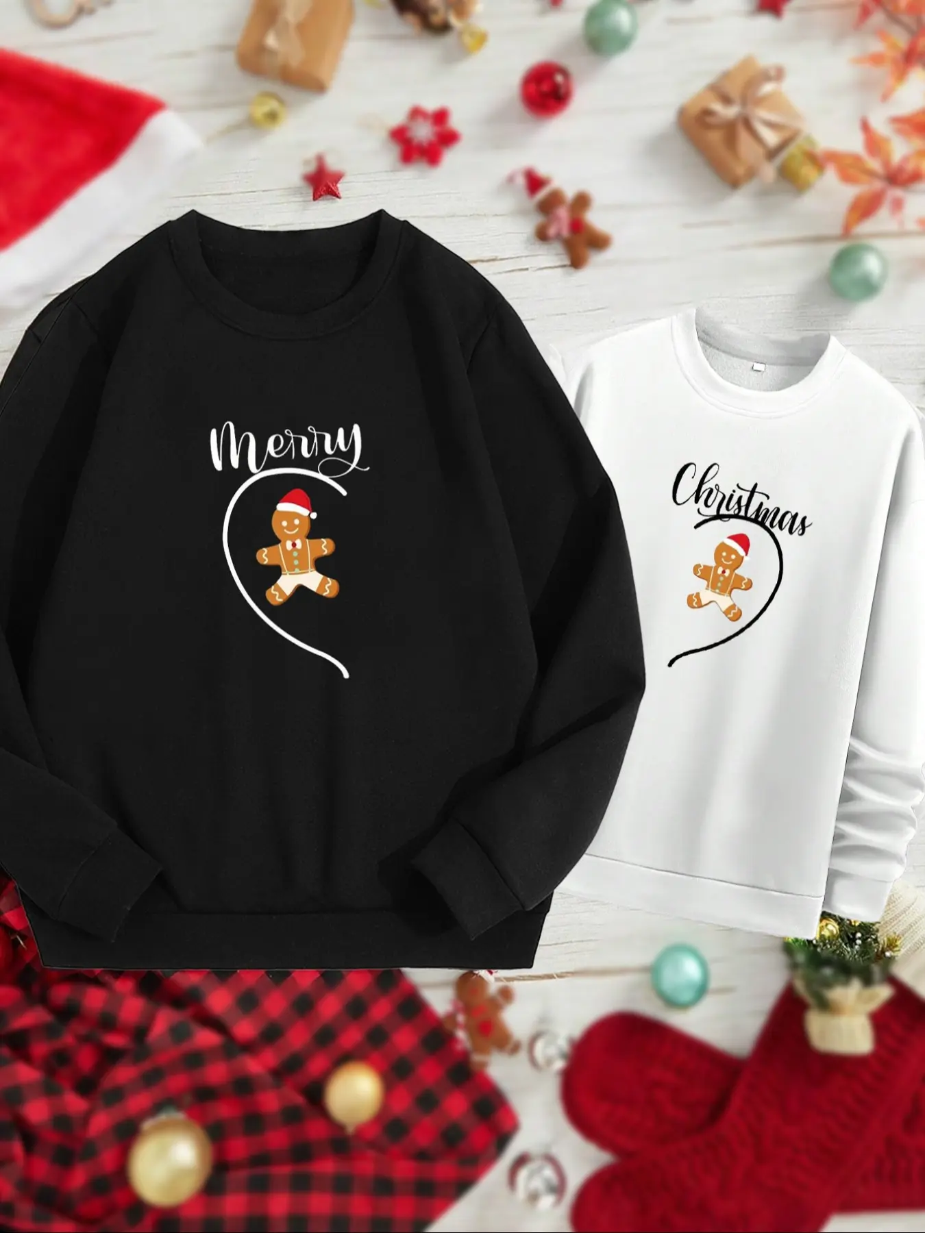 Unisex Christmas Gingerbread Man Print Sweatshirt, Casual Loose Fit Round Neck Pullover, Fashionable Holiday Couple Wear