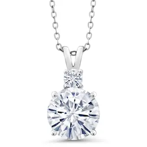 4.16 Cttw White Moissanite Pendant Necklace For Women | 925 Sterling Silver | Gemstone Birthstone | Round 10MM | With 18 Inch Chain
