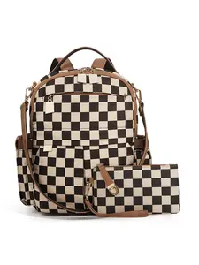 New Chessboard Plaid Backpack Set, Large Capacity Computer Student Bag, Durable Canvas Bookbag, Two-Piece Set, Plaid Pattern Backpack