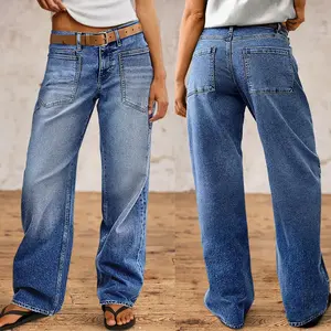 2026 New Women’s High-Waisted Wide-Leg Jeans, American Vintage Style, Washed Gradient Denim