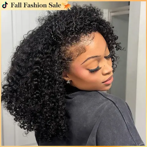Vshow 3 In 1 Half Wigs Kinky Curly Human Hair Glueless Wigs 250% Density With Natural Hairline Glueless Curly Hair Flip Over Wig Beginner Friendly