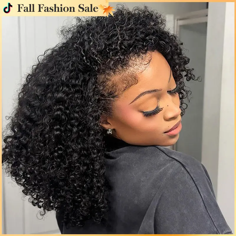 Vshow 3 In 1 Half Wigs Kinky Curly Human Hair Glueless Wigs 250% Density With Natural Hairline Glueless Curly Hair Flip Over Wig Beginner Friendly