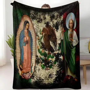 Guadalupe Virgin Mary & Jesus Christ Religious Flannel Blanket,Warm Cover for Friends and Family, Home Decor, Travel and Camping, Figure Print Blanket, Multifunctional Blanket