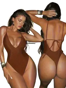 Women's Beachwear One-Piece Swimsuit, Sexy Fashion Design, Pure Color Summer Vacation Style, Romantic Casual Swimwear, Swim Bodysuit