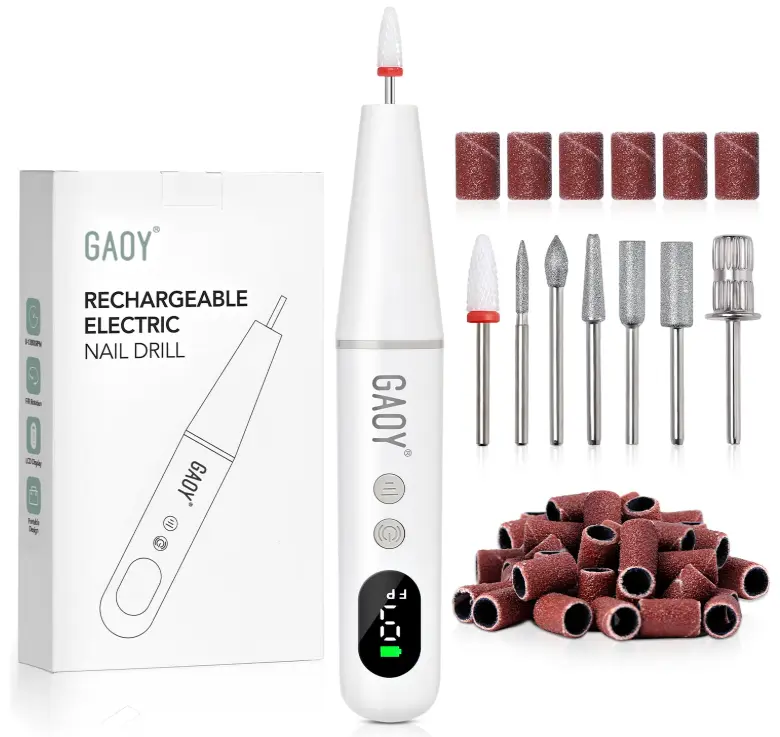 Cordless Nail Drill, Rechargeable Electric Nail File with LED Display, Lightweight Low Noise Manicure & Pedicure Tool for Gel Removal, Acrylic Nails & DIY Home Use, White