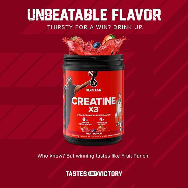 Six Star Creatine X3 Monohydrate Powder – Fruit Punch Flavor, 30 Servings, Creatine HCl & Monohydrate Blend for Muscle Building, Strength & Post-Workout Recovery for Men & Women