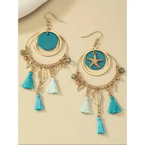 Fashionable Boho Style Tassel & Leaf & Beaded Design Dangle Earrings (1 Pair), High Quality Earrings, Fashion Ear Jewelry for Women, Daily Clothing Decor, Trendy All-match & Exquisite Jewelry for Birthday Gift