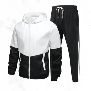 Men's color blocked hooded sports suit, casual sports style, comfortable and breathable, not stuffy, suitable for daily outings, fitness exercises, campus wear, autumn new fashionable two-piece setRAIMENTRY
