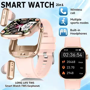 2 in 1 Smart Watch with Earbuds(Answer/Make Calls), Sports Watches with 100+ Sports Modes(Cycling/Fitness/Hiking), Pedometer, Calorie Tracking, Distance, Fitness Watch Compatible with Android iPhone, DIY Watch Faces for Men Women Husband Wife