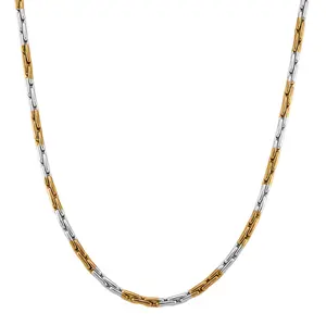 Shop LC Hammer Circular Link Necklace in ION Plated Yellow Gold and Stainless Steel 20-22 Inches