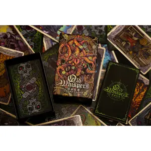 Cthulhu Mythos Comicology Old Whispers Tarot Deck 80 Denizens Lovecraftian Pantheon Comic Style Illustrations 400 gsm C2S Paper 4 Color Gloss Varnishing Holographic Metallic Green Gilding 78 Cards 2 Oracle Cards Guidebook