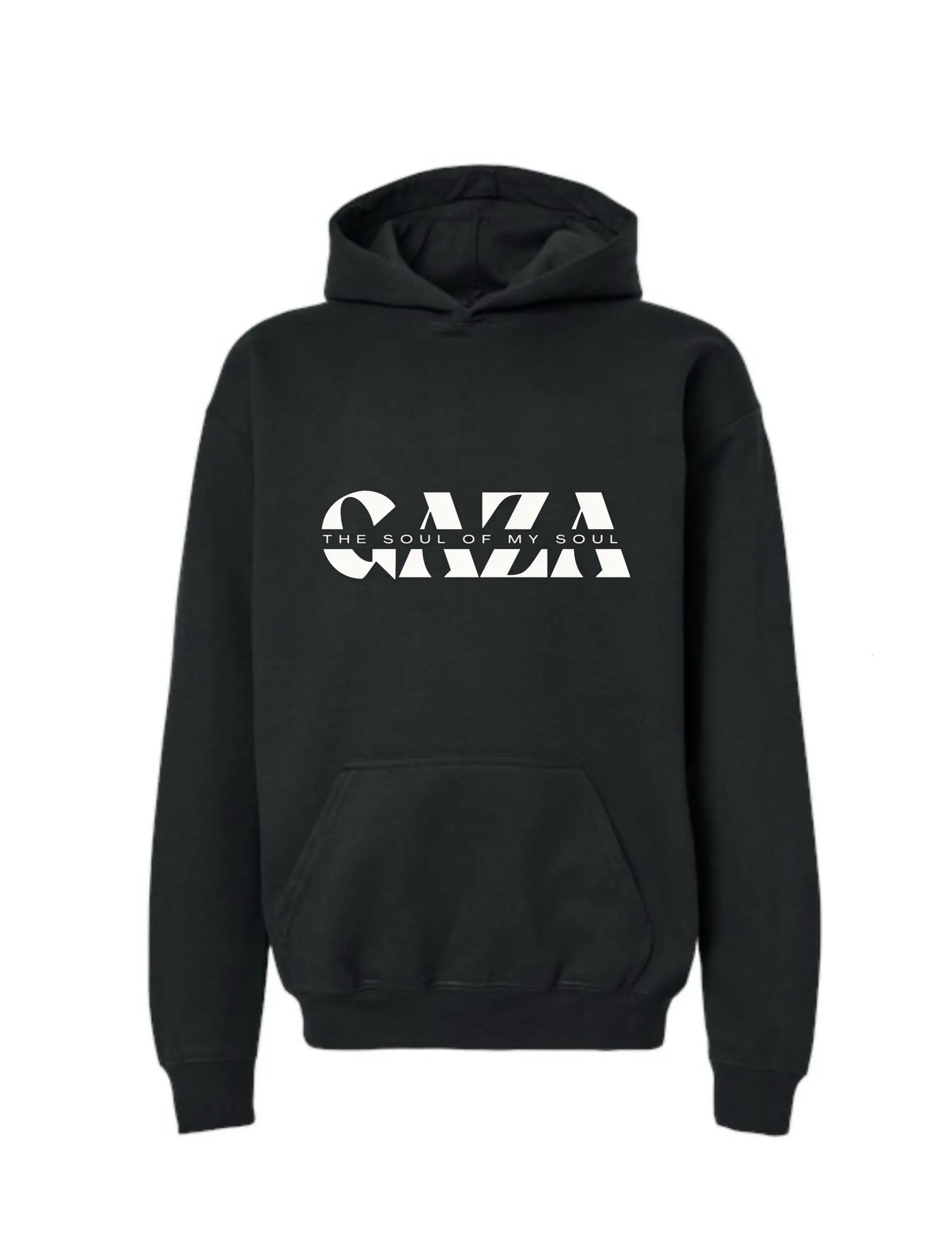 Gaza the Soul of My Soul Palestine Black Warm Hoodie Handmade Pullover Sweatshirt for Solidarity with Gaza and Palestine