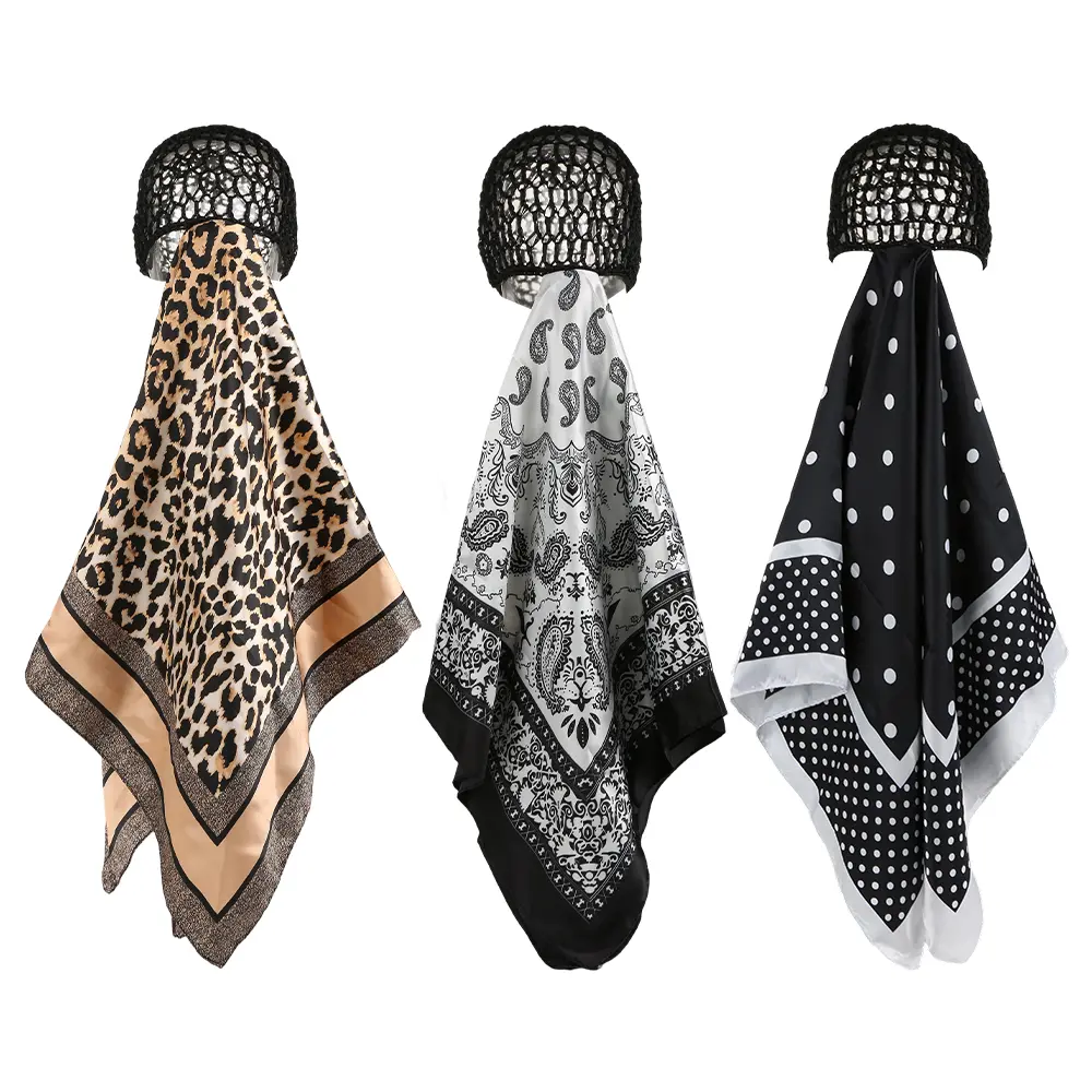 3 Pcs Wrap Cap 2 in 1 Wrap Hair Net with Scarf, Doobie Hair Women Heatless Silk Press Netted Scarf Easy-to-use for Nighttime Care, Sleep & Shower Cap