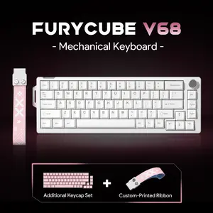 FURYCUBE V68 Mechanical Gaming Keyboard with Knob, 65% Compact 68-Key RGB Backlit Keyboard, Hot Swappable Custom Wired Keyboard, Type-C Anti-Ghosting, Ergonomic Gaming Keyboard for Windows PC Mac Laptop, Office Gaming Setup Gift